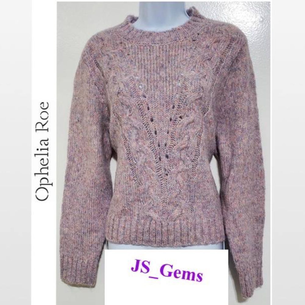 New Purple & Pink Cable Knit Cropped Pullover Sweater